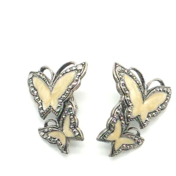 AVON WHISPERING WINGS Butterfly Clip-on Earrings Enamel Faux Marcasite Silver - Picture 3 of 11